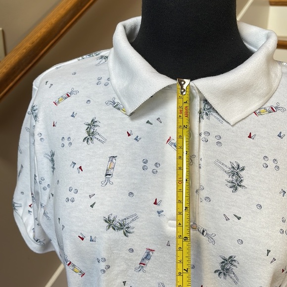 LARGE BONNIE EVANS 👚 POLO GOLF SHIRT WHITE WITH TOUCHES OF RED/YELLOW/GREY - Picture 4 of 12